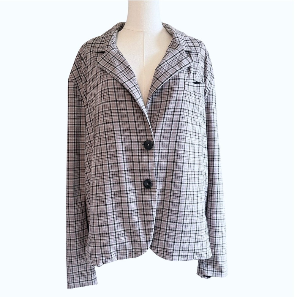 We The Free Free People Plaid Blazer Grey Black Oversized Jacket XL OB1703783